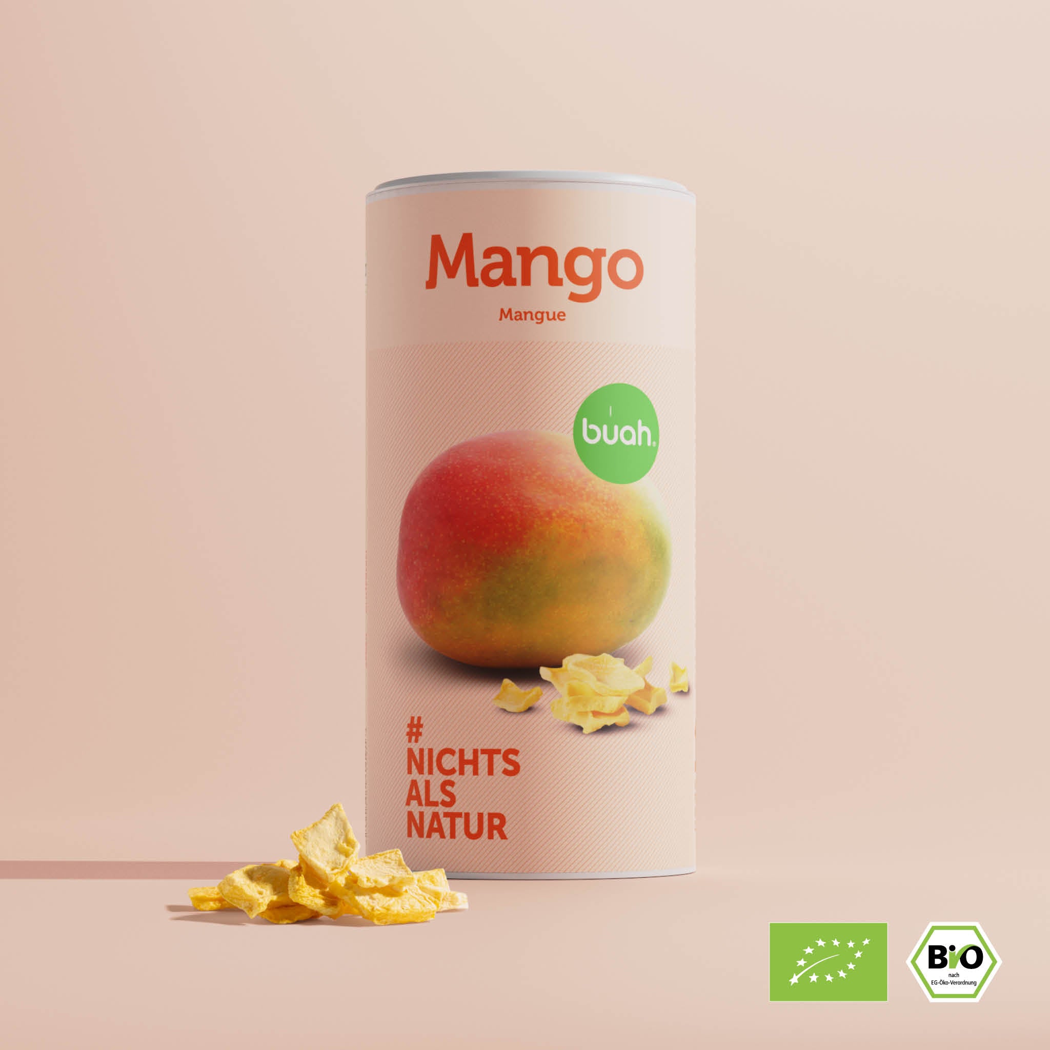 buah gefriergetrocknete Mango in der grossen Dose