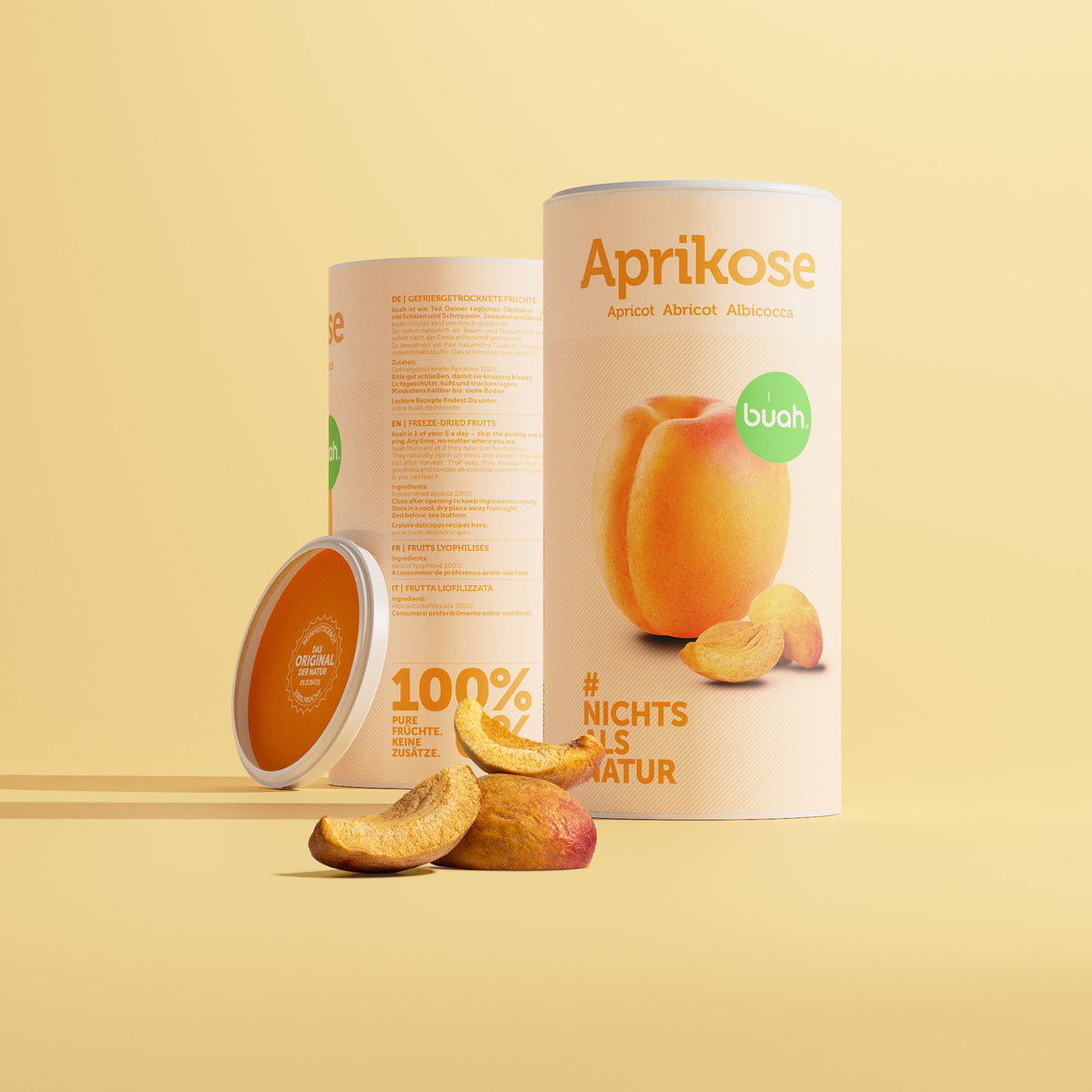 buah gefriergetrocknete Aprikose in der grosser Dose 